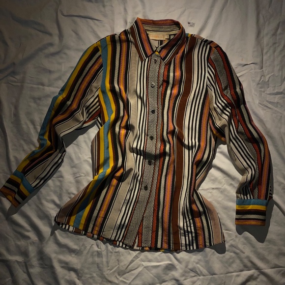 Tory Burch multi-color stripe silk button down 4 - Picture 6 of 7
